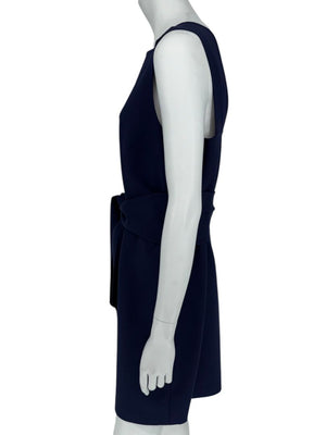 Oscar de la Renta Navy Sleeveless Dress with Tie Waist - Size 8