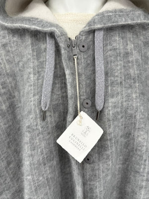 Brunello Cucinelli Grey Mohair-Cashmere Hooded Cape Jacket – Size XS