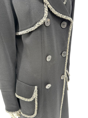 Lida Baday Black Wool Long Coat with Metallic Braid Trim – Size 12