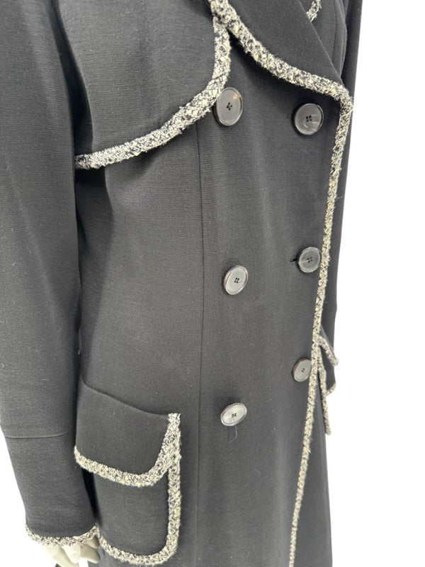 Lida Baday Black Wool Long Coat with Metallic Braid Trim – Size 12