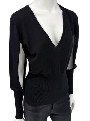 Rubin Chapelle Black Merino Wool Deep V-Neck Sweater – Large Made in Italy