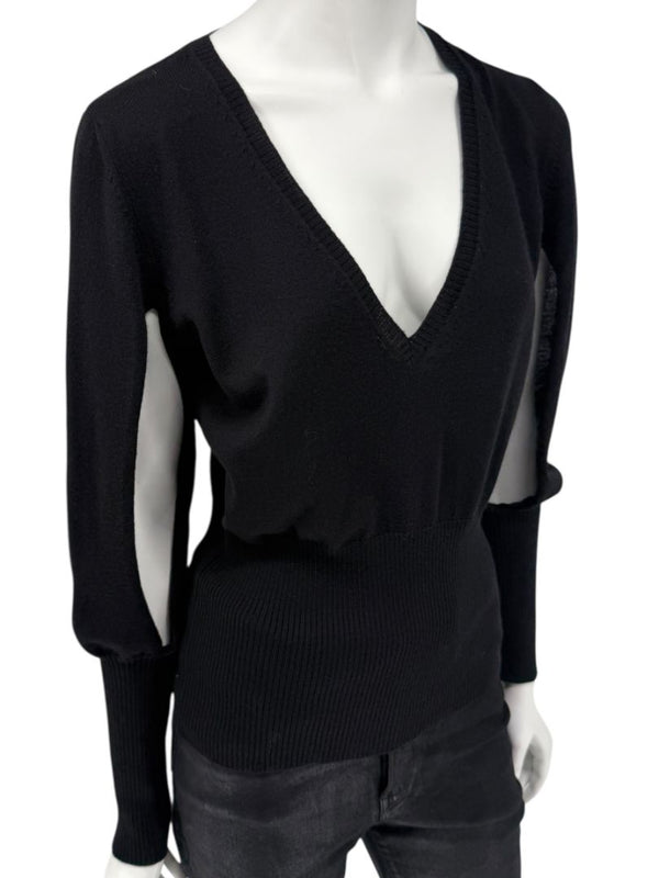 Rubin Chapelle Black Merino Wool Deep V-Neck Sweater – Large Made in Italy