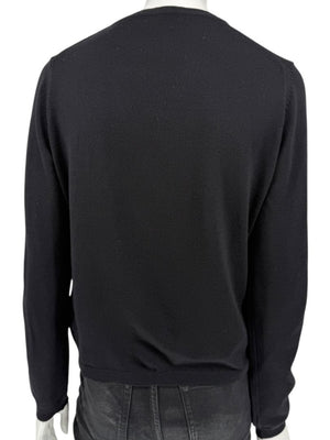 Burberry London Black Extrafine Merino Wool V-Neck Sweater – Size L