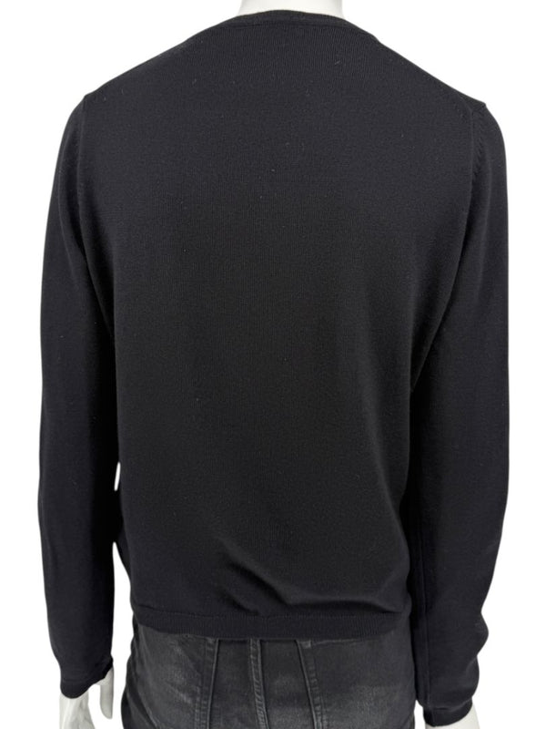 Burberry London Black Extrafine Merino Wool V-Neck Sweater – Size L
