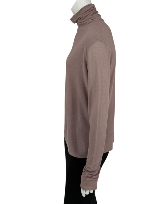 Zenobia Taupe Silk Turtleneck Blouse – Size XL