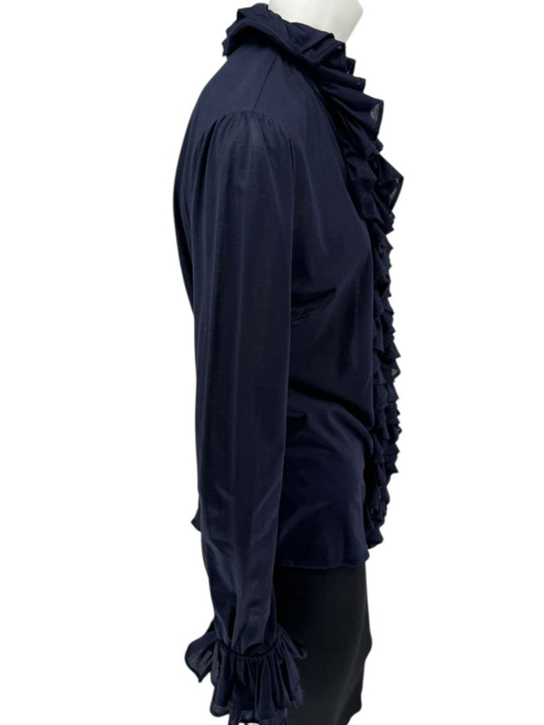 Ralph Lauren Collection Ruffled Cotton Blouse – Navy - Size L