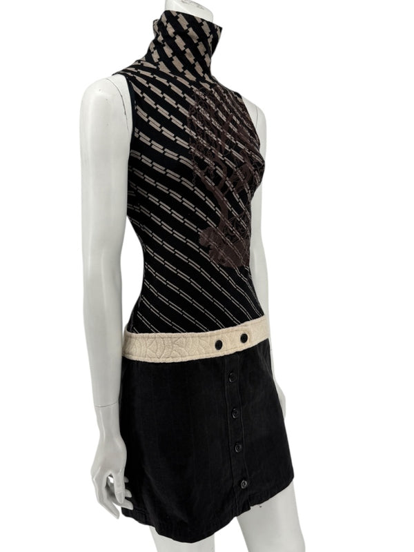 Custo Barcelona Sleeveless High-Neck Mixed-Media Mini Dress – Size 2