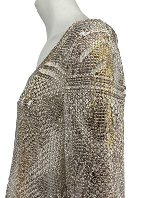Oscar de la Renta Metallic-Accented Open-Knit Sweater – Size XL