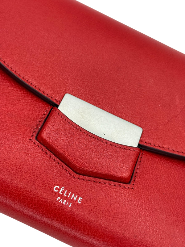 Celine Grained Calfskin Trotteur Clutch in Red