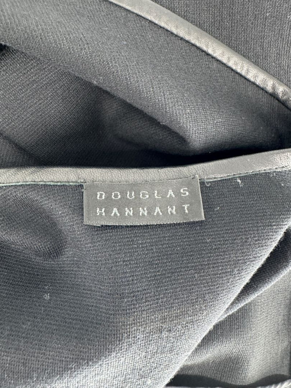 Douglas Hannant Black Wool Wrap Jacket with Nappa Leather Trim – Size 14