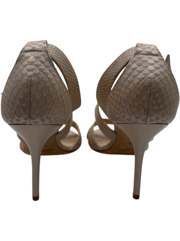 Jimmy Choo Blush Beige Snakeskin-Embossed Strappy Sandals – Size 39