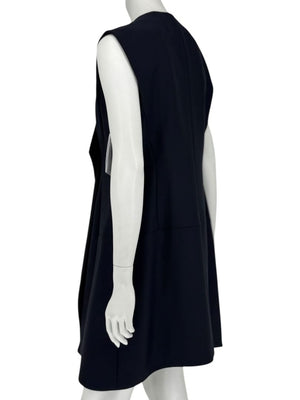 CHRISTIAN DIOR Navy Wool-Silk Dress with Draped Overlay – NWT –  Size 12