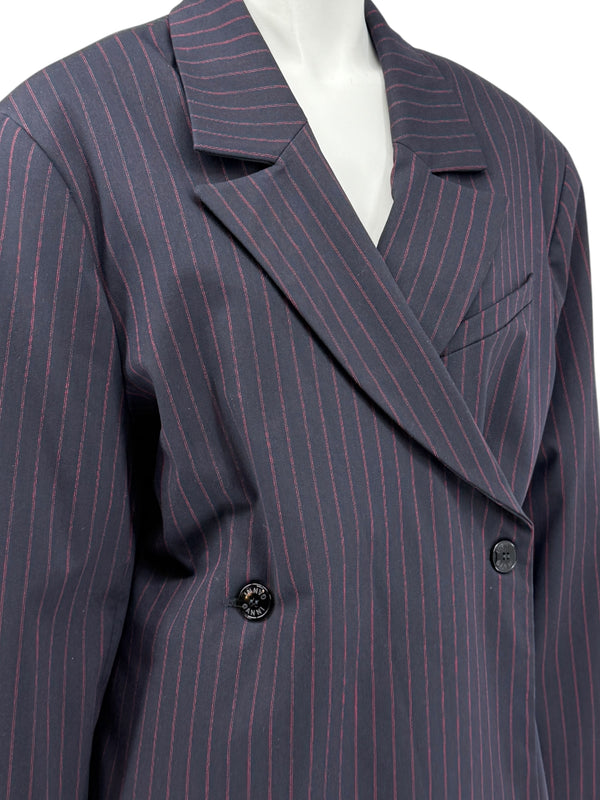 Ganni Navy Pinstripe Double-Breasted Blazer – Size M