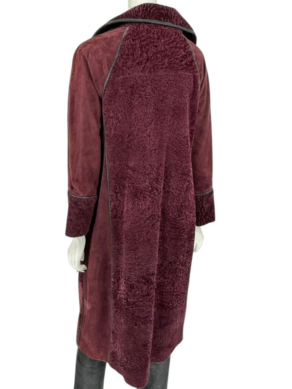 Pamella Roland Burgundy Shearling Cape Style Jacket with Leather Trim – Large