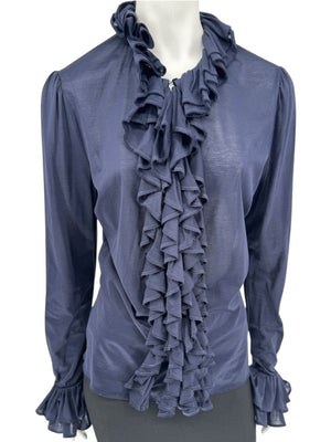 Ralph Lauren Collection Ruffled Cotton Blouse – Navy - Size L