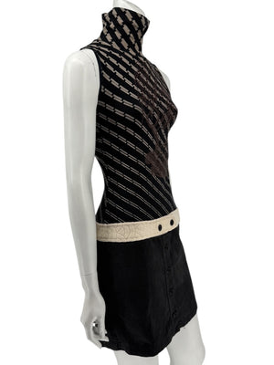 Custo Barcelona Sleeveless High-Neck Mixed-Media Mini Dress – Size 2