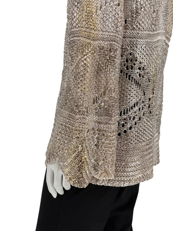 Oscar de la Renta Metallic-Accented Open-Knit Sweater – Size XL