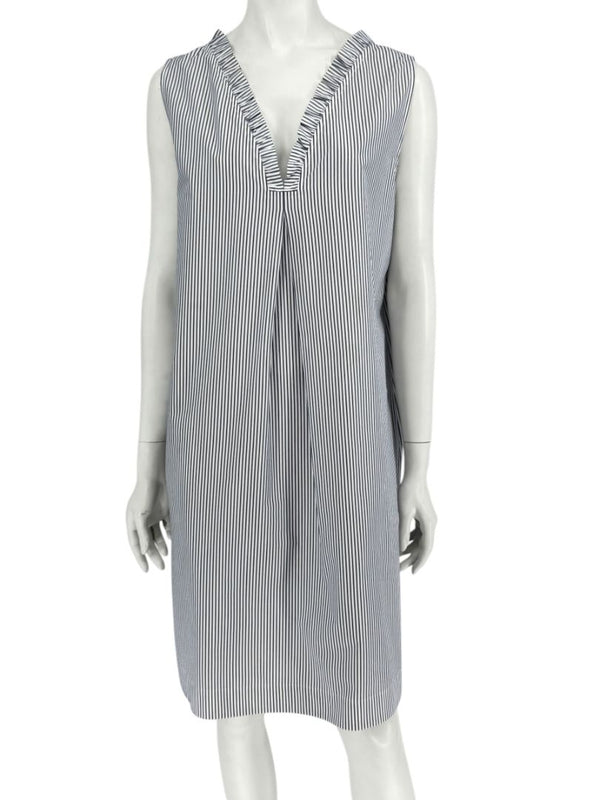 Lafayette 148 New York Navy & White Striped Sleeveless Shift Dress with Pockets – Size XL