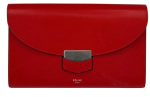 Celine Grained Calfskin Trotteur Clutch in Red