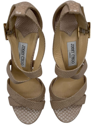 Jimmy Choo Blush Beige Snakeskin-Embossed Strappy Sandals – Size 39