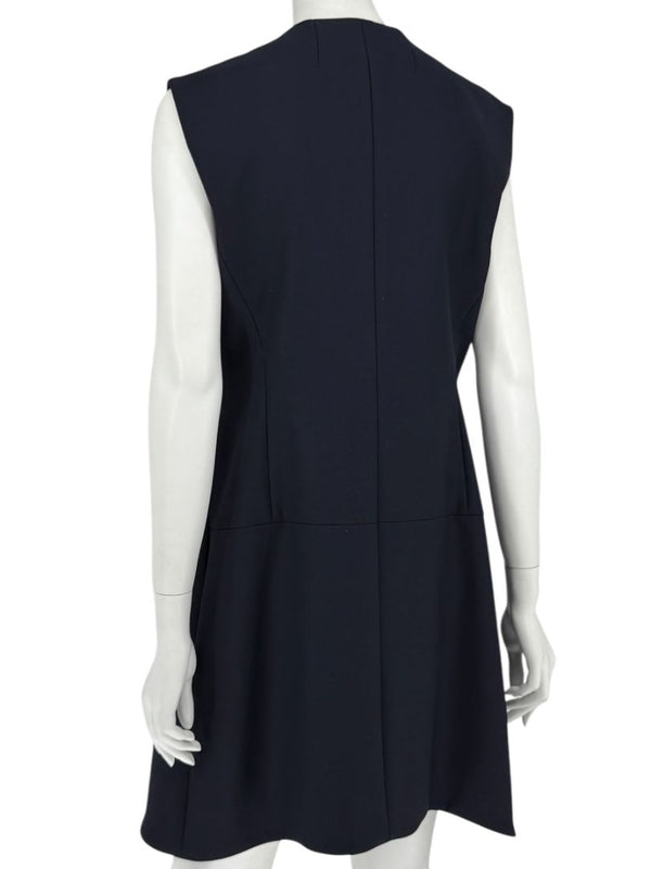 CHRISTIAN DIOR Navy Wool-Silk Dress with Draped Overlay – NWT –  Size 12
