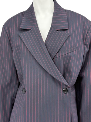 Ganni Navy Pinstripe Double-Breasted Blazer – Size M