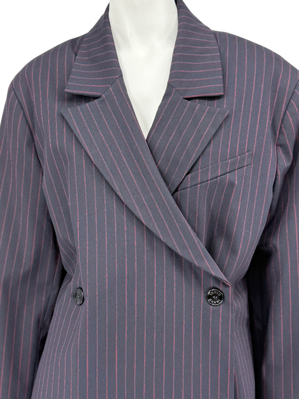 Ganni Navy Pinstripe Double-Breasted Blazer – Size M