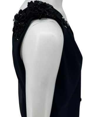 Pamella Roland Black Embellished One-Shoulder Cocktail Dress with Chiffon Drape – Large