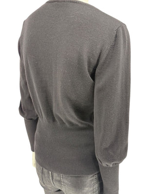 Rubin Chapelle Black Merino Wool Deep V-Neck Sweater – Large Made in Italy