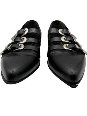 Comme des Garçons Black Triple-Buckle Leather Flats – Japanese Size 25
