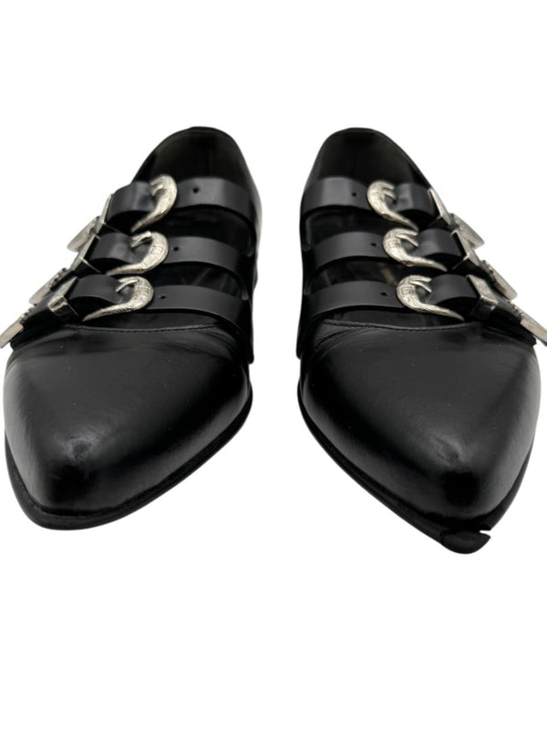 Comme des Garçons Black Triple-Buckle Leather Flats – Japanese Size 25