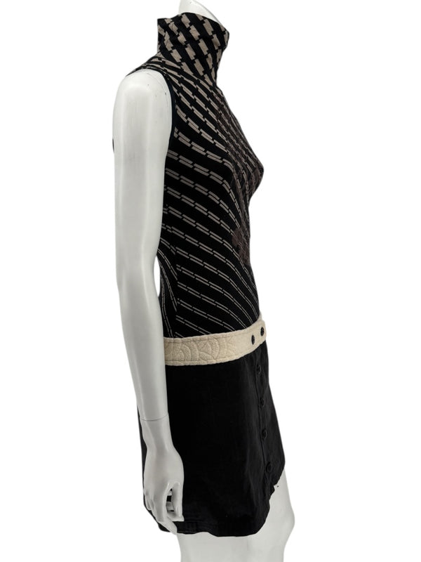 Custo Barcelona Sleeveless High-Neck Mixed-Media Mini Dress – Size 2