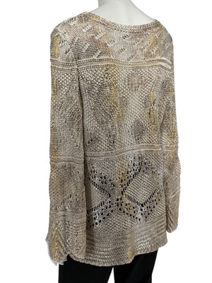 Oscar de la Renta Metallic-Accented Open-Knit Sweater – Size XL