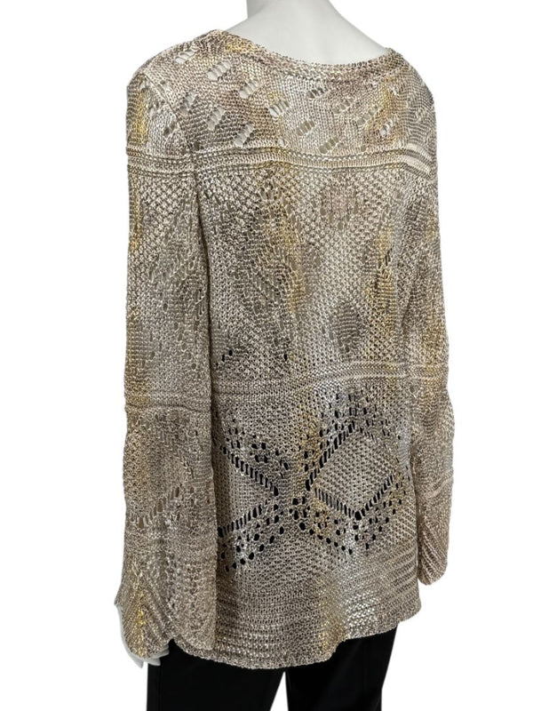 Oscar de la Renta Metallic-Accented Open-Knit Sweater – Size XL