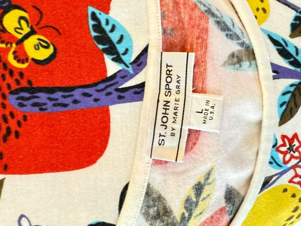 St. John Sport by Marie Gray Fruit & Butterfly Print T-Shirt &amp; Denim-Style Jacket Set – Size XL