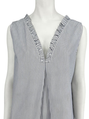 Lafayette 148 New York Navy & White Striped Sleeveless Shift Dress with Pockets – Size XL