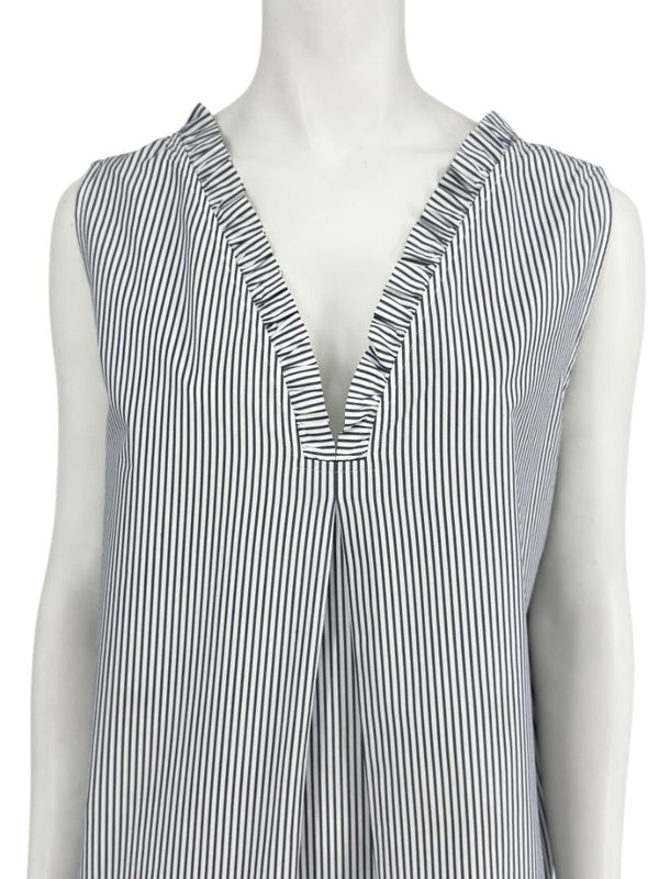 Lafayette 148 New York Navy & White Striped Sleeveless Shift Dress with Pockets – Size XL