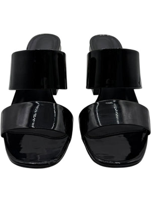 Salvatore Ferragamo Black Patent Block Heel Mules - Size 8.5