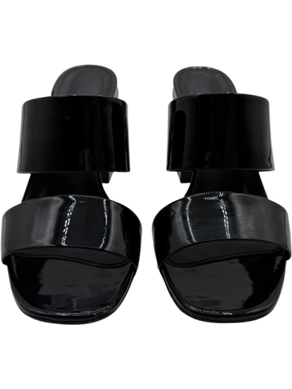 Salvatore Ferragamo Black Patent Block Heel Mules - Size 8.5