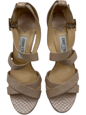 Jimmy Choo Blush Beige Snakeskin-Embossed Strappy Sandals – Size 39