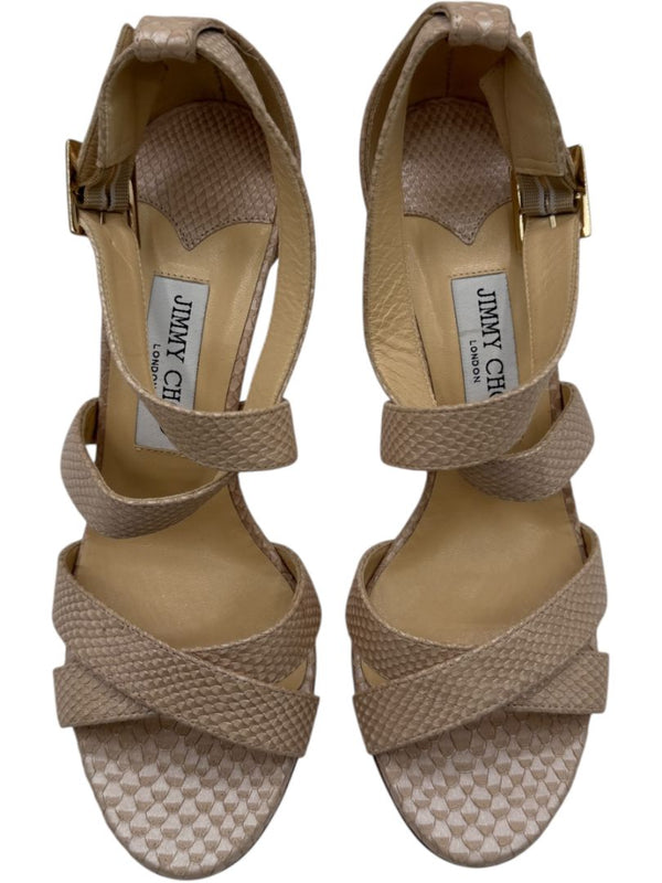 Jimmy Choo Blush Beige Snakeskin-Embossed Strappy Sandals – Size 39