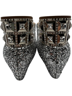 Miu Miu Silver Glitter Block Heel Pumps - Size 39