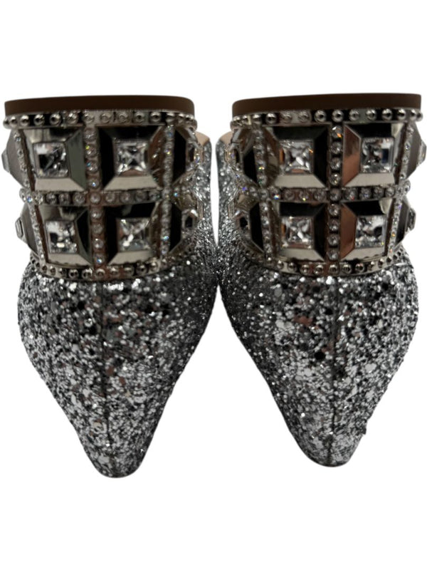Miu Miu Silver Glitter Block Heel Pumps - Size 39