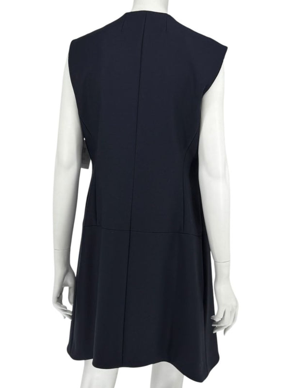 CHRISTIAN DIOR Navy Wool-Silk Dress with Draped Overlay – NWT –  Size 12