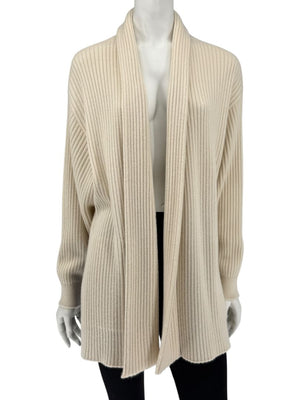 Loro Piana Beige Baby Cashmere Ribbed Open Cardigan – Size S