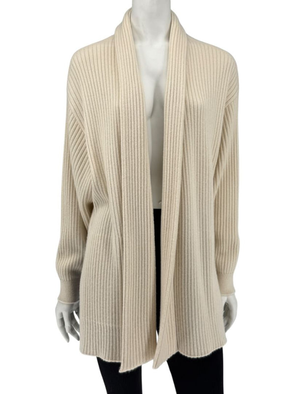 Loro Piana Beige Baby Cashmere Ribbed Open Cardigan – Size S