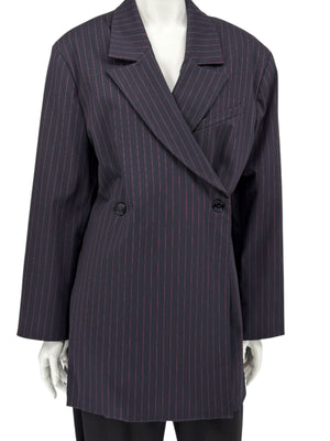 Ganni Navy Pinstripe Double-Breasted Blazer – Size M