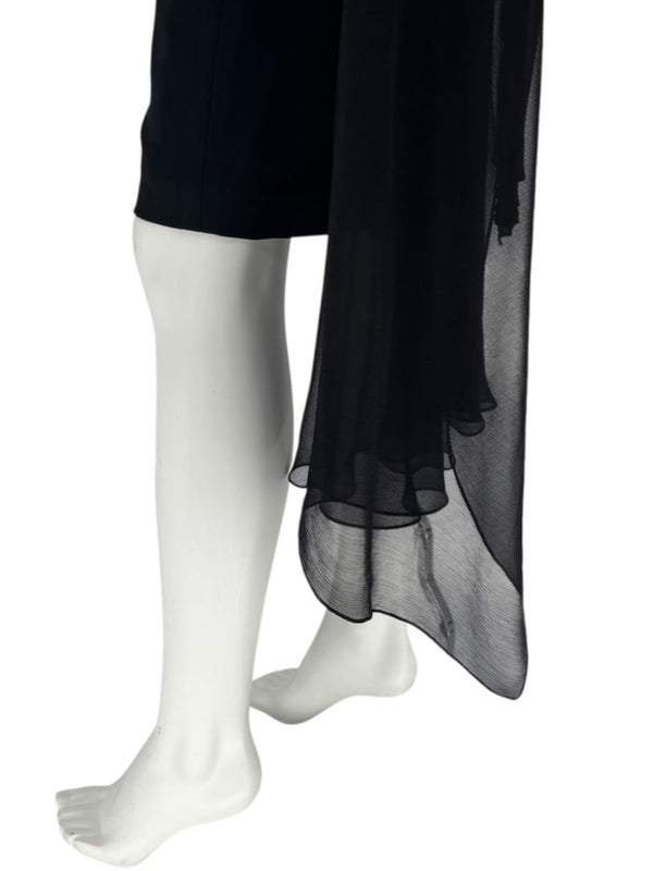 Pamella Roland Black Embellished One-Shoulder Cocktail Dress with Chiffon Drape – Large