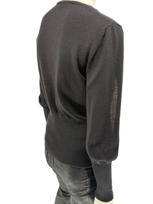 Rubin Chapelle Black Merino Wool Deep V-Neck Sweater – Large Made in Italy