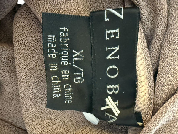 Zenobia Taupe Silk Turtleneck Blouse – Size XL